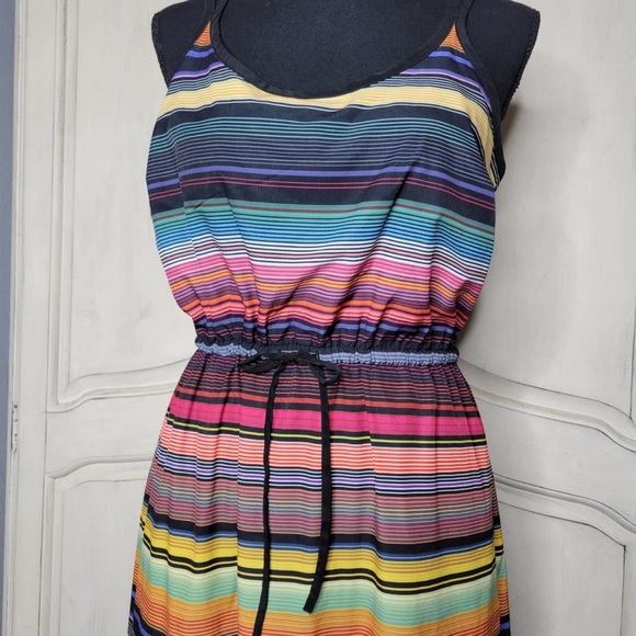 Athleta Havana Rainbow Striped Drawstring Tank Athleisure Quick Dry Dress✨️sz S - Picture 4 of 10
